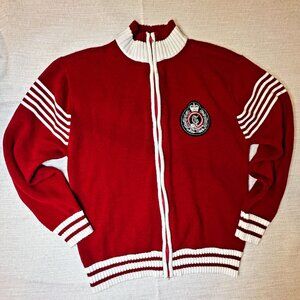 Y2K Taikun Supreme Commander Red Knit Cardigan Jacket Crest Patch Varsity XL